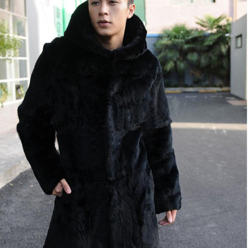 Beaver Coat Men's Fur Coat Hooded Mid-Length Large Size Casual
