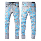 Amiri Jeans Casual Hip Hop Wash Splash-Ink Painted Slim Jeans Casual Fashionable 856