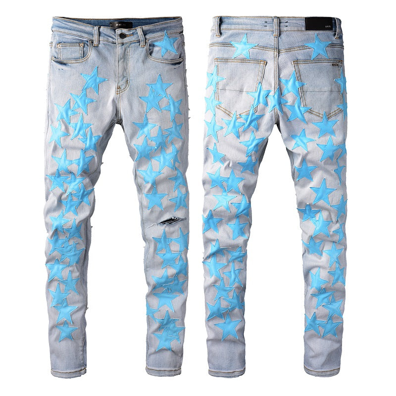 Amiri Jeans Casual Hip Hop Wash Splash-Ink Painted Slim Jeans Casual Fashionable 856