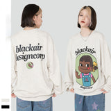 Blackair T Shirt Autumn Winter Retro Sweater Cartoon Character Printed round Neck Long Sleeve