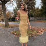 Mariah Carey Dress Pearl Feather Stitching Sequined Sheath Sexy Dress Dress