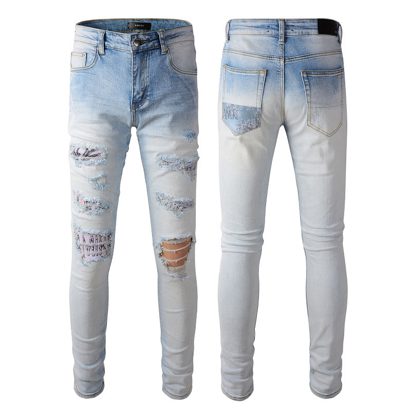 Amiri Jeans Casual Hip Hop Wash Splash-Ink Painted Slim Jeans Casual Fashionable 860