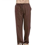 Linen Pants Straight Leg Pants Drawstring Lightweight Elastic Beach Pants Men's Casual Trousers with Pockets Men's Linen Large Size Pocket Trousers