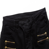 J Shaped Jeans Men's Jeans Motorcycle Style Stretch Skinny Pleated Trendy