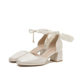 Nude Block Heel Sandals Mary Jane Shoes