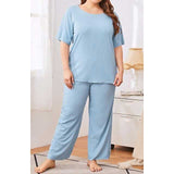 Women Plus Size Co-Ords Spring/Summer Solid Color Loose Casual Short Sleeve Suit