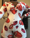 Women Plus Size One-Piece Clothes Printed Sexy Homewear One-Piece Pajamas