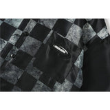 Men T Shirt Summer Casual Tops Gradient Color Short Sleeve Plaid Shirt Men's Elbow-Sleeved Top Shirt Street