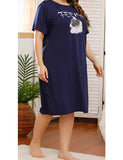 Women Plus Size Midi Dresses Printed Loose Casual Short Sleeve Dress