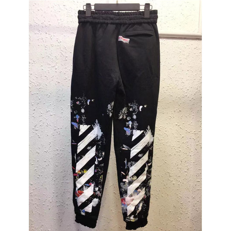Off White Winter Pants Off Colorful Fireworks Offset Printing Casual Trousers for Men and Women