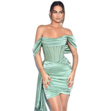 Mariah Carey Dress Sleeveless Dress Sexy Hip Skirt Green High-Elastic Pleated Dress