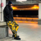 Hip Hop Camoufiage Print Savage Orange Camo Cargo Pants Spring and Autumn Workwear Camouflage Long Pants Loose Hip Hop plus Size