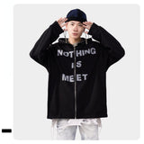 Slogan Graphic Hoodie Autumn and Winter Patch Printed Full-Zip Cardigan Coat