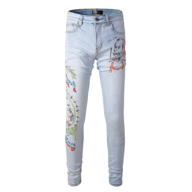 Amiri Jeans Casual Hip Hop Wash Splash-Ink Painted Slim Jeans Casual Fashionable 863
