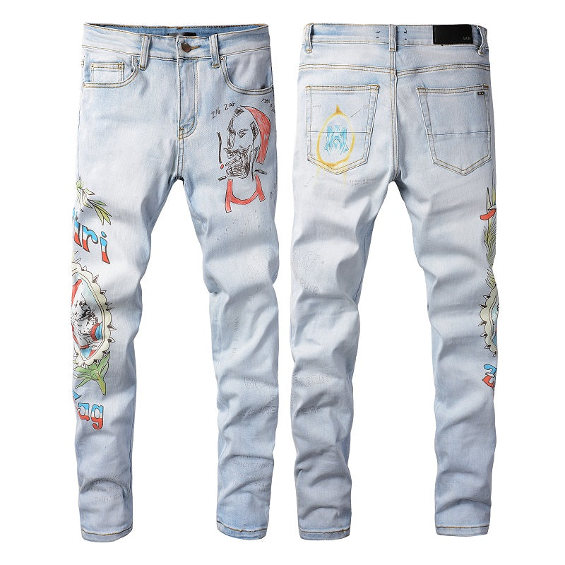 Amiri Jeans Casual Hip Hop Wash Splash-Ink Painted Slim Jeans Casual Fashionable 863