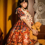 Gothic Lolita Harajuku Style Clothing British Knight Bear Short Sleeve Op Dress for Women