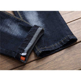 J Shaped Jeans Men's Jeans Blue with Holes Slim Straight