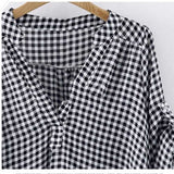 Women Plus Size Topsv Collar Loose Fashion Plaid Shirt