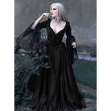 Vintage Empire Waist Dress Solid Color Lace Sexy Low-Cut Dress