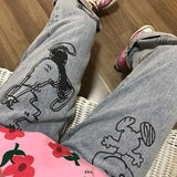 Anime Print Jeans Denim Pants Straight Jeans Loose Cartoon Printed Men's Pants