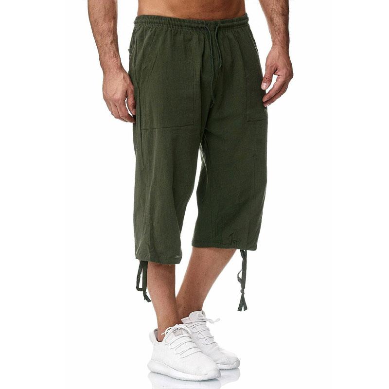 Linen Pants Straight Leg Pants Drawstring Lightweight Elastic Beach Pants Men's Casual Sports Pants