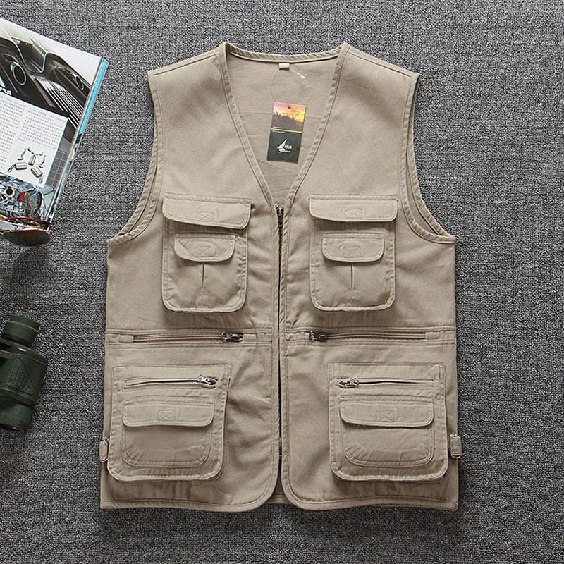 Men Utility Vest Work Zipper Tactical Work Vest Slim Pocket Jacket Vest Multi-Pocket Men's Overalls