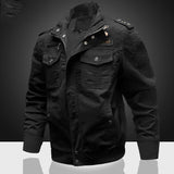 Men Fit Bomber Jacket Windbreaker Moto Street Coat Autumn Workwear Men's Jacket Casual Stand Collar Badge Embroidery