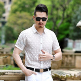 Transparent Shirt for Men Men's Short-Sleeved Shirt Slim Hollow out Embroider Jacket