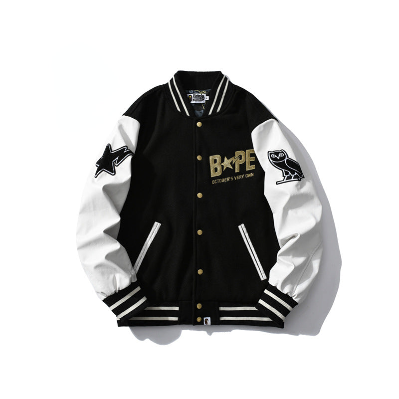 BAPE Varsity Jacket Bronzing Owl Jacket Jacket Men's Casual Baseball Uniform