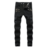 J Shaped Jeans Men's Jeans Motorcycle Style Stretch Skinny Pleated Trendy