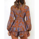 Nina Parker Dresses Floral Print Loose Lace-up Double-Layer Pleated Dress