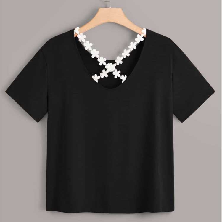 Women Plus Size Tops Summer Short Sleeve Loose T-shirt Patchwork Top