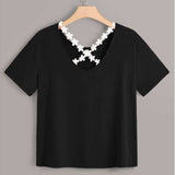 Women Plus Size Tops Summer Short Sleeve Loose T-shirt Patchwork Top