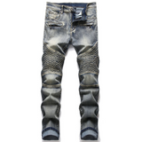 J Shaped Jeans Men's Motorcycle Men's Personality Pleated Slim Stretch Camouflage