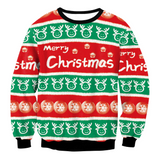 Black Christmas Sweater Crew Neck 3D Printed Santa Claus Loose