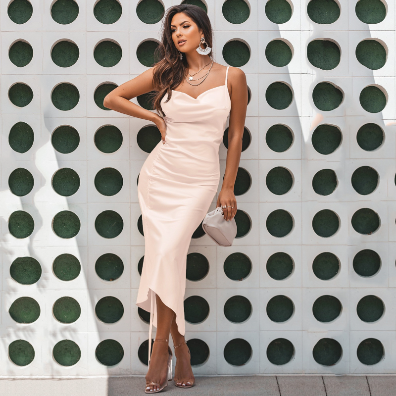 Bella Hadid Dress Sexy Backless Lace up Fold Split Suspender Dress