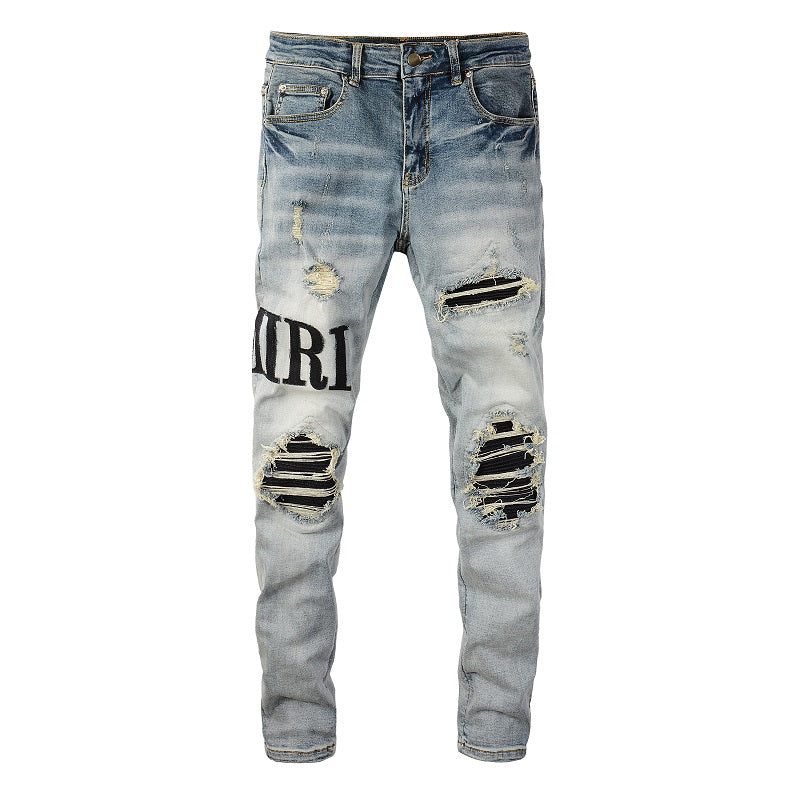 Amiri Jeans Casual Hip Hop Wash Splash-Ink Painted Slim Jeans Casual Fashionable 866