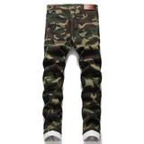 J Shaped Jeans Men's Motorcycle Men's Personality Pleated Slim Stretch Camouflage