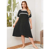 Women Plus Size Midi Dresses Polka Dot Lace Stitching Dress