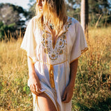 Women Dresses Bohemian Embroidered Flower Holiday Dress