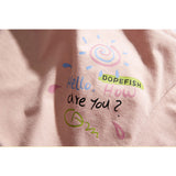 Cartoon Literary Flower Printing Short Sleeve Street Casual Loose-Fitting T-shirt Men's Fashion Half Sleeve Couples Dress Summer Wear