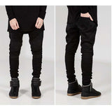 J Shaped Jeans Fashion Brand Motorcycle Pants Pleated Slim Fit Skinny Stretch Jeans