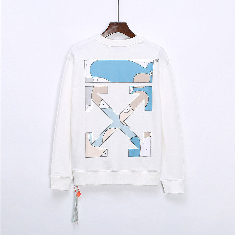 Off White Sweatshirts Long Sleeve round Neck Sweater Autumn Off Blue Arrow Ocean Cloud Cotton Sweater for Men and Women