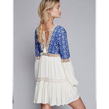 Women Dresses V-neck Backless Embroidered Long Sleeve Dress