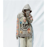 Smiley Face Hoodie Skull Printed Hoodie Male Hip Hop Graffiti
