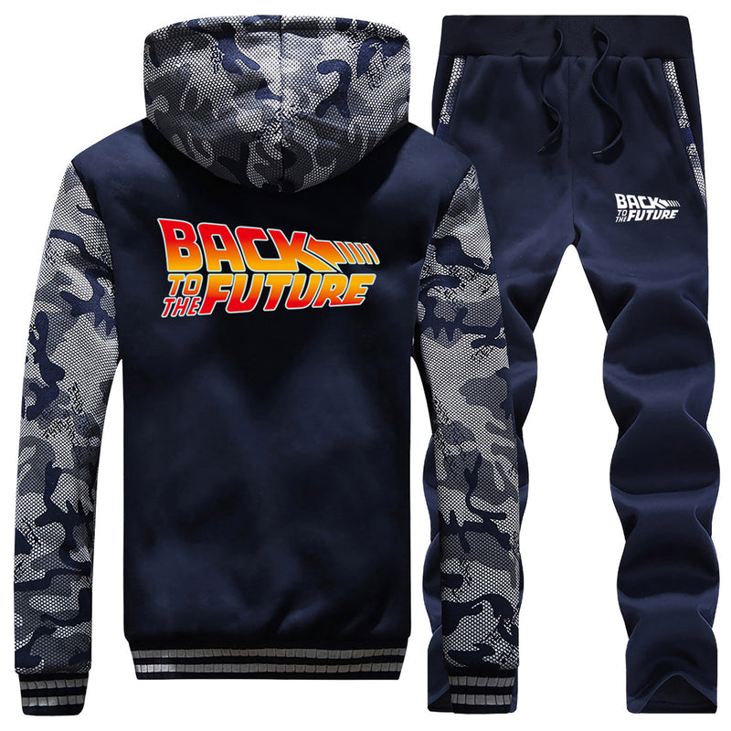 Back to the Future Costume Men's Outer Autumn and Winter Thickening Hooded Camouflage Sweater Suit