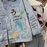 Spray Painted Jacket Graffiti Denim Clothing for Women Autumn Loose plus Size