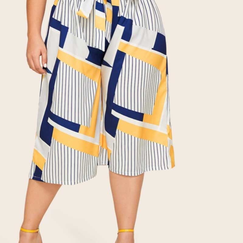 Women Plus Size Pants Spring/Summer Loose Floral Print Casual Jumpsuit