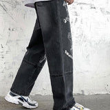Anime Print Jeans Denim Pants for men Printed Loose Straight Casual Jeans