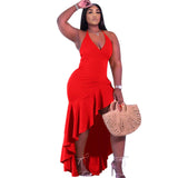 Spring and Summer Sexy Suspenders Wind Irregular Long Skirt